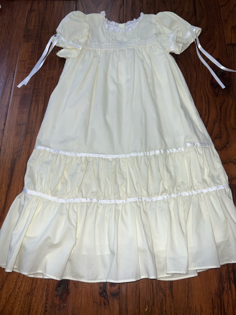 Girls' Cream Ruffle Dress with Puff Sleeves
